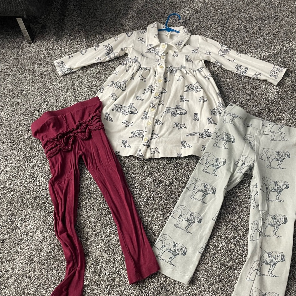 Kate Quinn Elephant Print Dress with Burgundy and Gray Leggings 4T